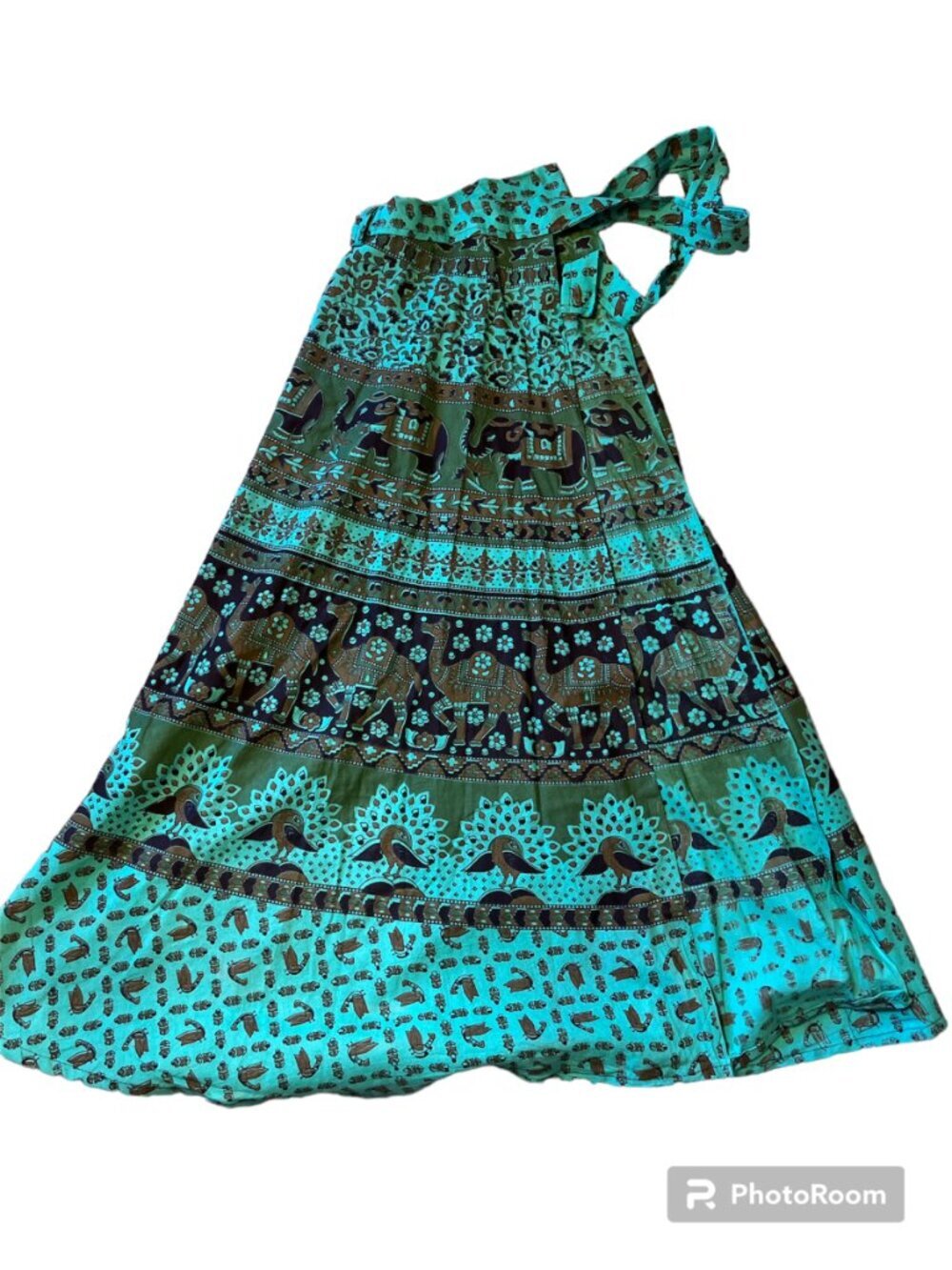 Turquoise, Green, Navy Mixed Print Maxi Skirt Ethnic Pattern Made in India NWT